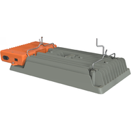 Rear view of GrowPros Solutions HM960 LED grow light with orange power driver, gray heat sink, and hangers.