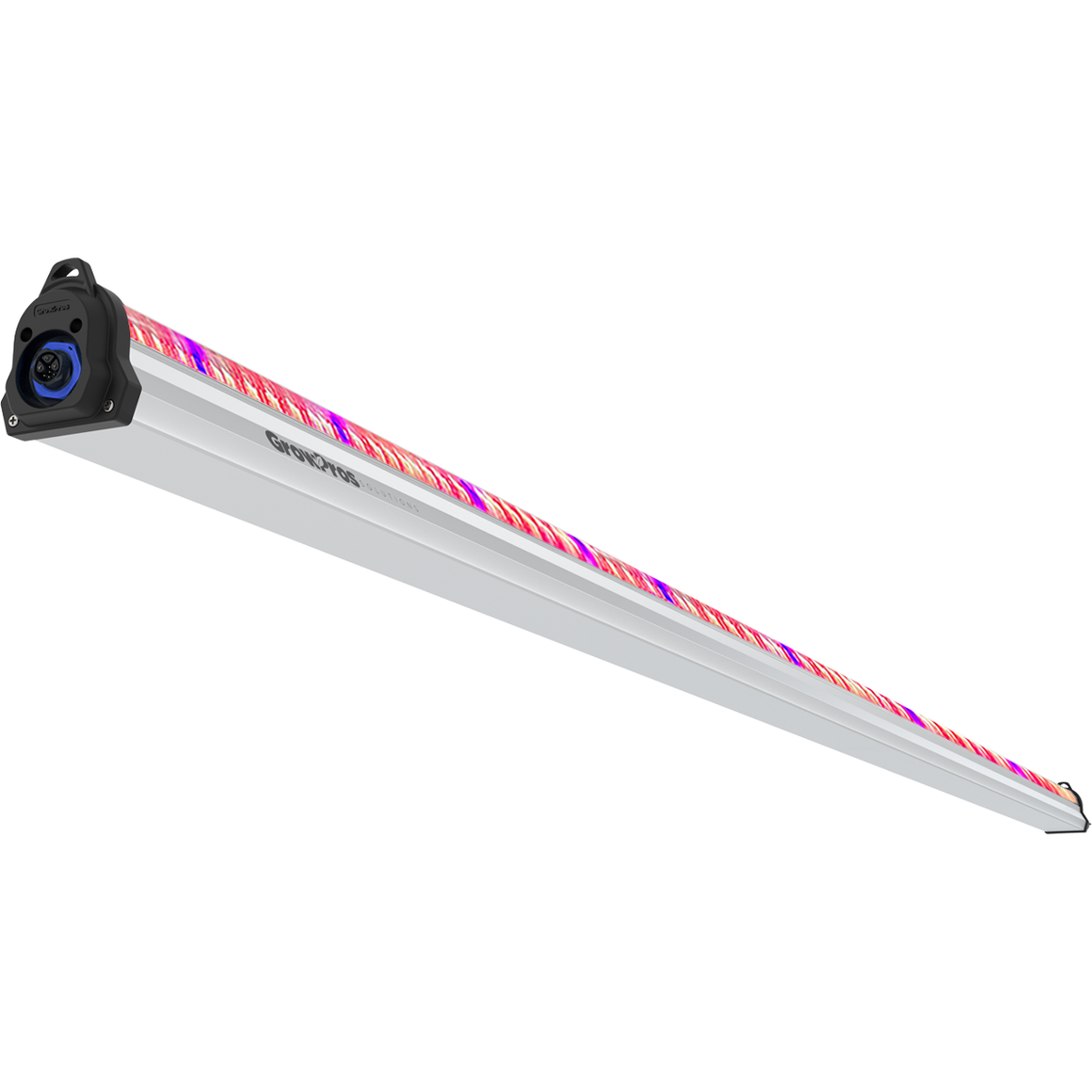 GrowPros Solutions 8ft single channel LED under canopy grow light, silver, with red/purple spectrum.