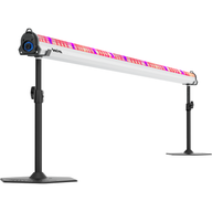 GrowPros Solutions 8ft Under Canopy LED Light Model 2 with pink/purple LEDs, blue connector, on black stands.