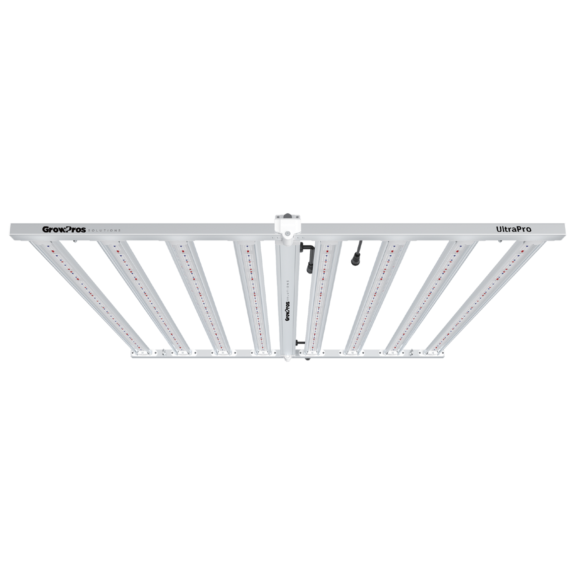 GrowPros UltraPro LED grow light with multiple light bars and "GrowPros Solutions" branding.
