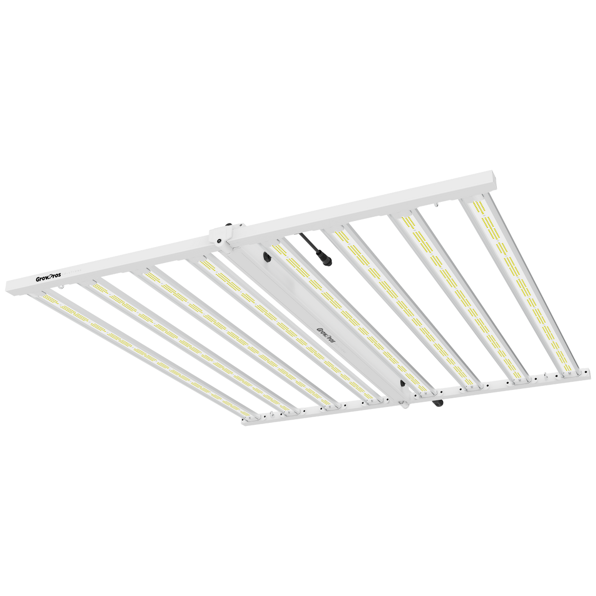 GrowPros UltraPro LED grow light with white frame and yellow LED strips.
