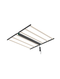 LED grow light with rectangular frame, multiple light bars, and power cord, isolated on black background.