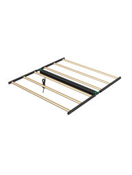 LED grow light with horizontal bars, black frame, and wooden-like light bars on a black background.
