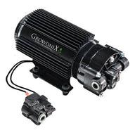 GrowoniX BP-100 HF adjustable booster pump with black heatsink and tubing connector.