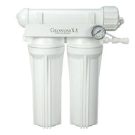 GrowoniX EX200 200 GPD Reverse Osmosis water filter with gauge and two filter housings.