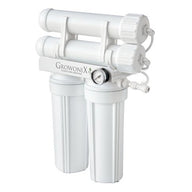 GrowoniX EX400 400 GPD reverse osmosis filter with two cartridges and a pressure gauge.