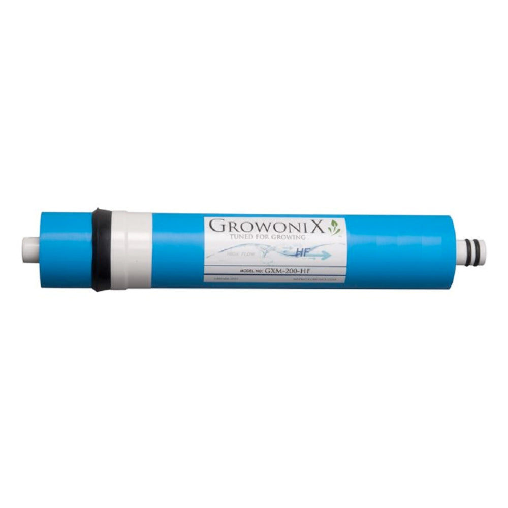 GrowoniX High Flow GXM-200-HF RO membrane replacement filter in blue housing.