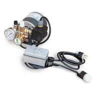 Compact, high-pressure booster pump with pressure gauge and power cord, ideal for hydroponics.