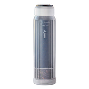 KDF85 catalytic carbon filter with 'THIS END UP' marking and an upward arrow.