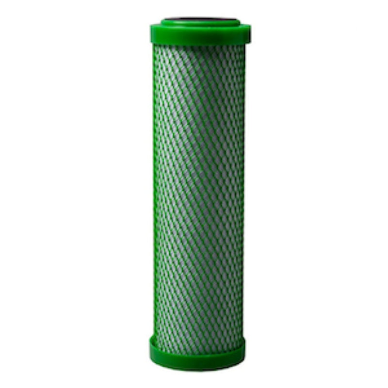 GrowoniX replacement carbon water filter cartridge with green end caps and a diamond-patterned outer mesh.