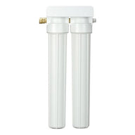 Slim Scrubber dual stage water filter with brass inlet and outlet fittings.