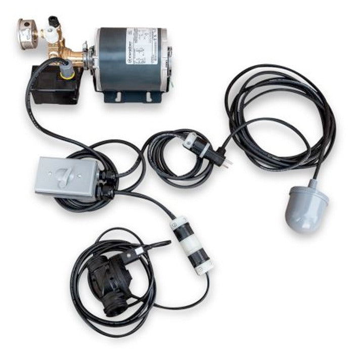 Growonix Electric Shutoff Kit with pump, motor, pressure gauge, float switch, and power cord.