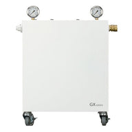 White Growonix Lil Boss Deluxe Scrubber with two gauges, brass fittings, and casters.