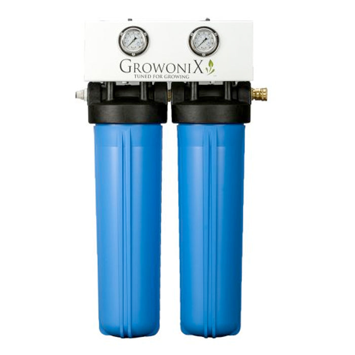 Growonix XL Scrubber: dual blue filter housings with white control panel and gauges.