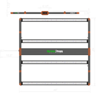 GrowPros Eagle LED grow light, dimensional drawing (front and top views) with 45