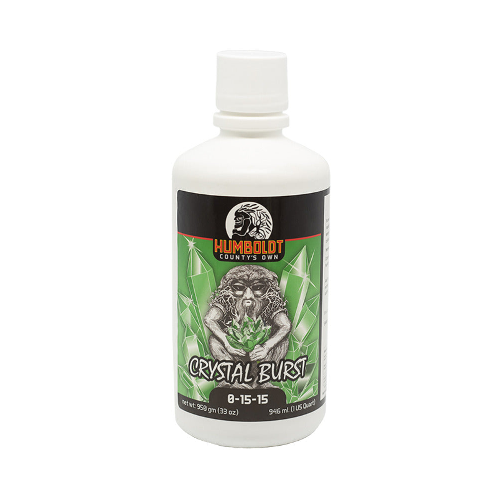 Humboldt County's Own Crystal Burst plant nutrient bottle with crystals graphic