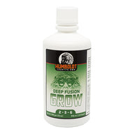 Humboldt County's Own Deep Fusion Grow 2-3-6 fertilizer bottle with green label and skull graphic.