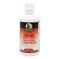 Humboldt Deep Fusion Micro 5-8-1 fertilizer, 32oz bottle with red and black label featuring ape logo.