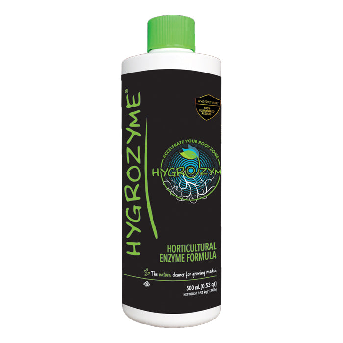 Hygrozyme horticultural enzyme formula bottle with green cap. 500mL.