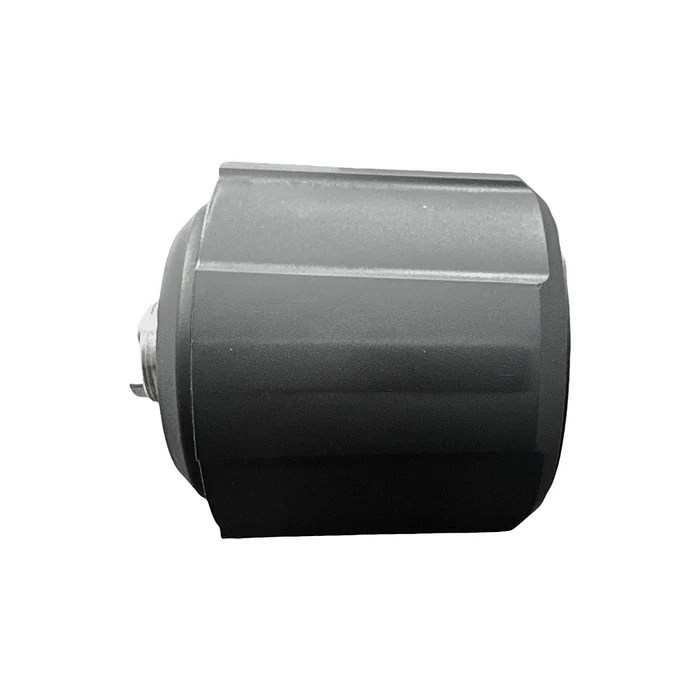 Dark gray octagonal pump demister with ribbed texture.