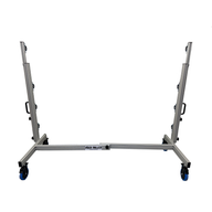 High Roller Cannabis Trellis Netting System with aluminum frame and blue wheels.