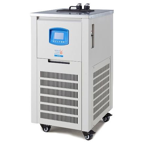 Light grey Holland Green Science Aquilon Midi Chiller with blue control panel, front/side vents, and casters.