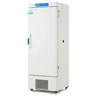 White Holland Green Science Preseva Plus upright lab freezer with blue digital display, handle, and front vent.