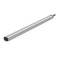 Long, rectangular silver LED grow light with two visible strips of diodes and blue end caps, on a white background.