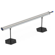HortiBloom SubFlux 120W under canopy LED grow light bar, silver, with visible LEDs, on two black hexagonal stands.