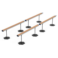 Four orange-glowing LED grow light bars for under-canopy use, mounted on black hexagonal stands.