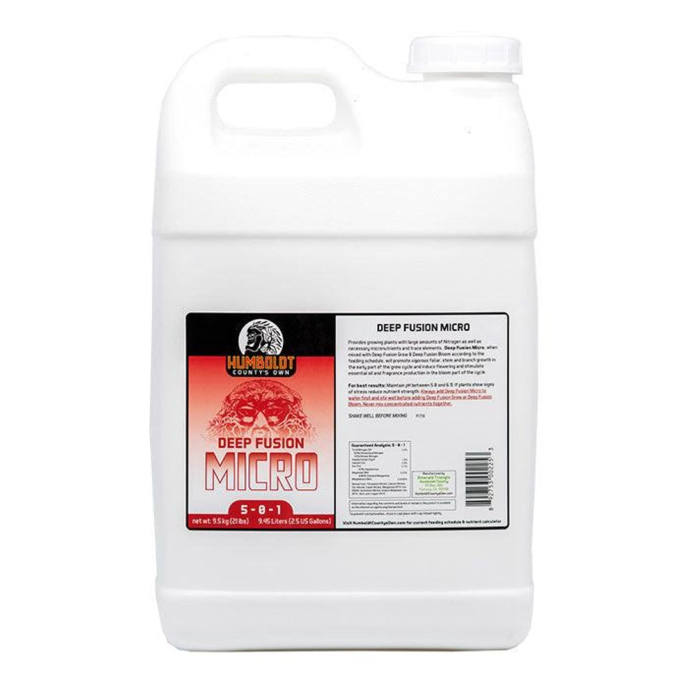 Humboldt County's Own Deep Fusion Micro fertilizer jug, 5-0-1, for plant growth.