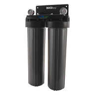 HydroLogic BIGboy dual water filter with KDF85 & carbon, featuring pressure gauges.