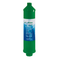 Green GroGreen garden hose water filter by HydroLogic, reduces chlorine, sediment, and VOCs.
