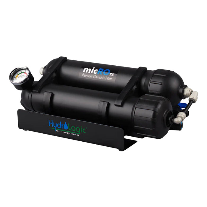 HydroLogic MicRO 75 GPD portable reverse osmosis filter system with pressure gauge.