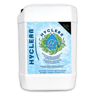Hygrozyme Hyclean cleaner 20L bottle with blue water background and floral logo.