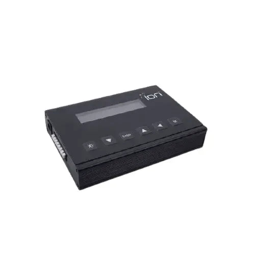 Black rectangular ION LED 110-240V controller with LCD screen, control buttons, and connection terminals.