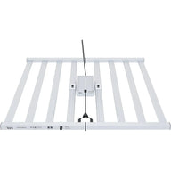 Back view of a white ION LED grow light. Rectangular, with 6 parallel light bars and a central driver.