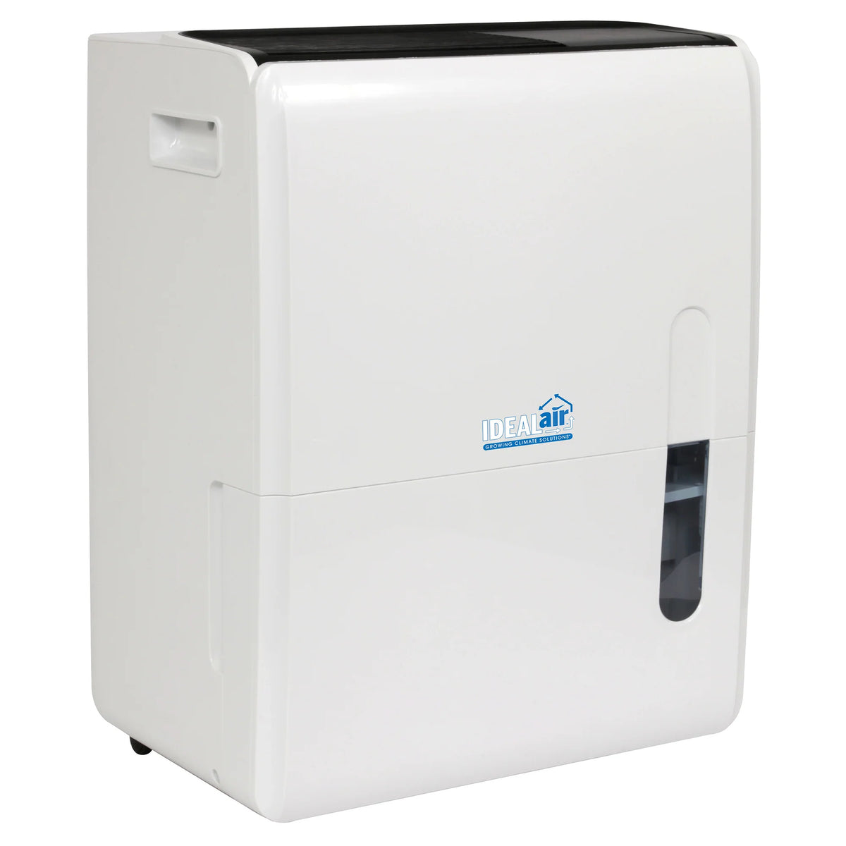 White Ideal Air de-humidifier with black top and water level indicator.