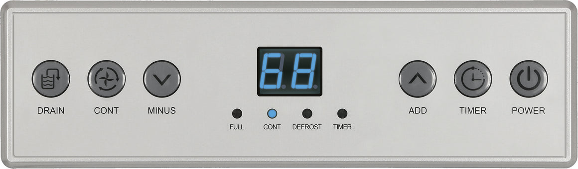 Ideal Air Pro Series dehumidifier control panel with digital display, mode buttons, and power button.