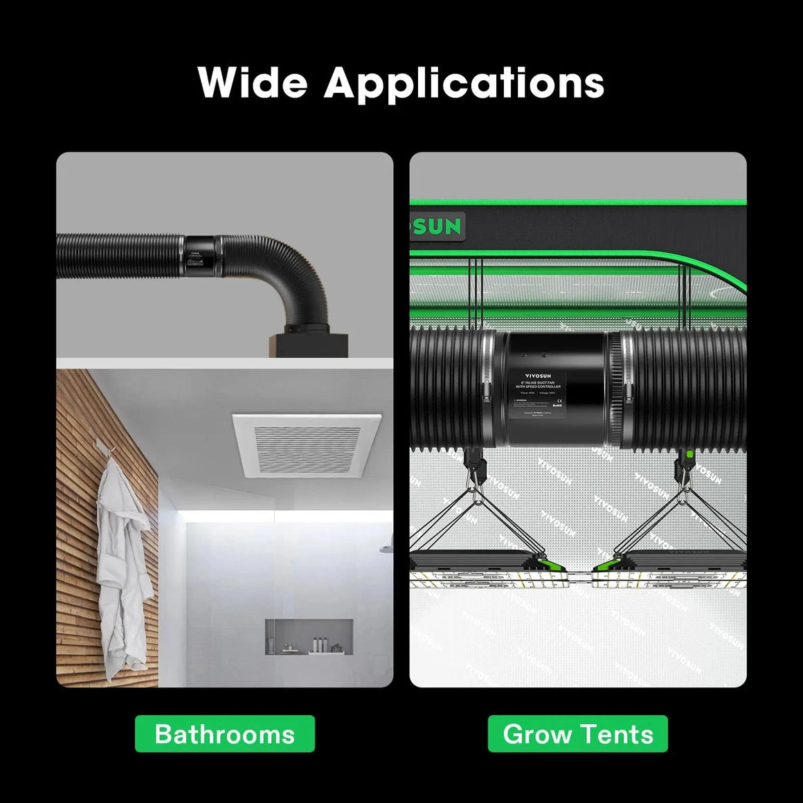 Inline Booster Duct Fan 6 240CFM Black Wide Applications