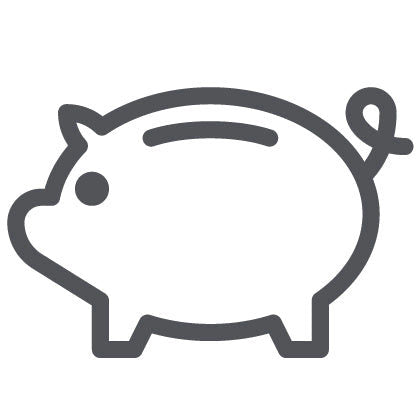 A minimalist, grey outline of a piggy bank with a curved back and a curly tail.