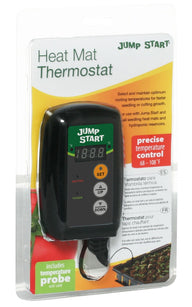 Jump Start Heat Mat Thermostat with digital display, UP/DOWN buttons, and temperature probe.