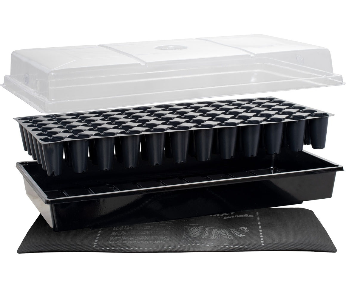 JumpStart 72-cell seedling tray with dome, heat mat, and black tray.