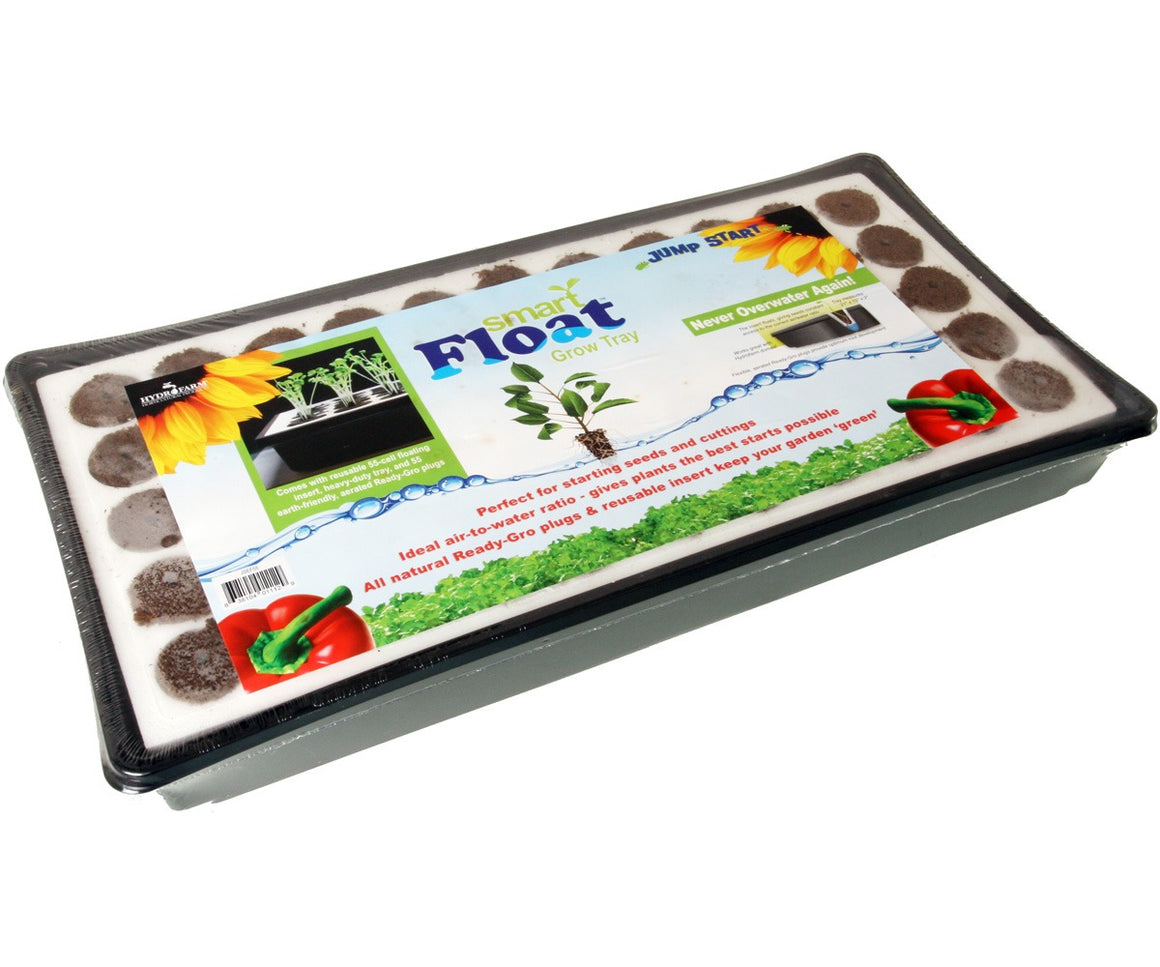 Jump Start Smart Float 55-cell grow tray with reusable seed plugs, perfect for starting seeds and cuttings.