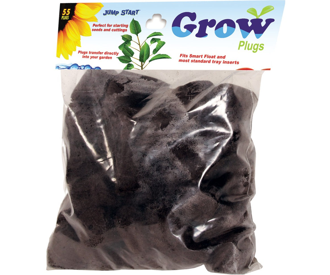 Bag of 55 Jump Start Grow Plugs for starting seeds and cuttings, fits standard tray inserts.