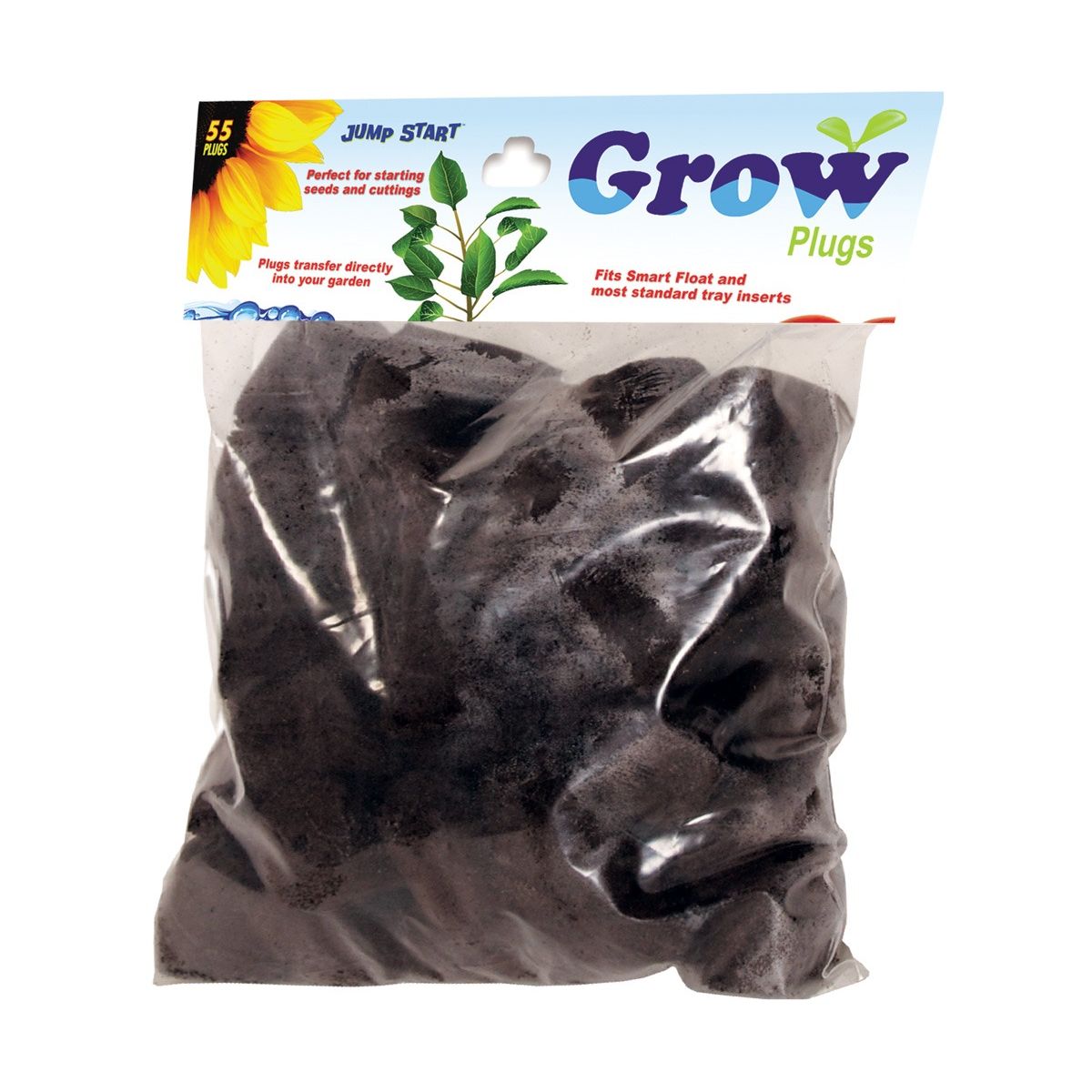 Bag of 55 Jump Start Grow Plugs for starting seeds and cuttings, fits standard tray inserts.
