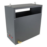 A dark gray CO2 generator with red switches and a brass valve, featuring eye hooks for hanging.