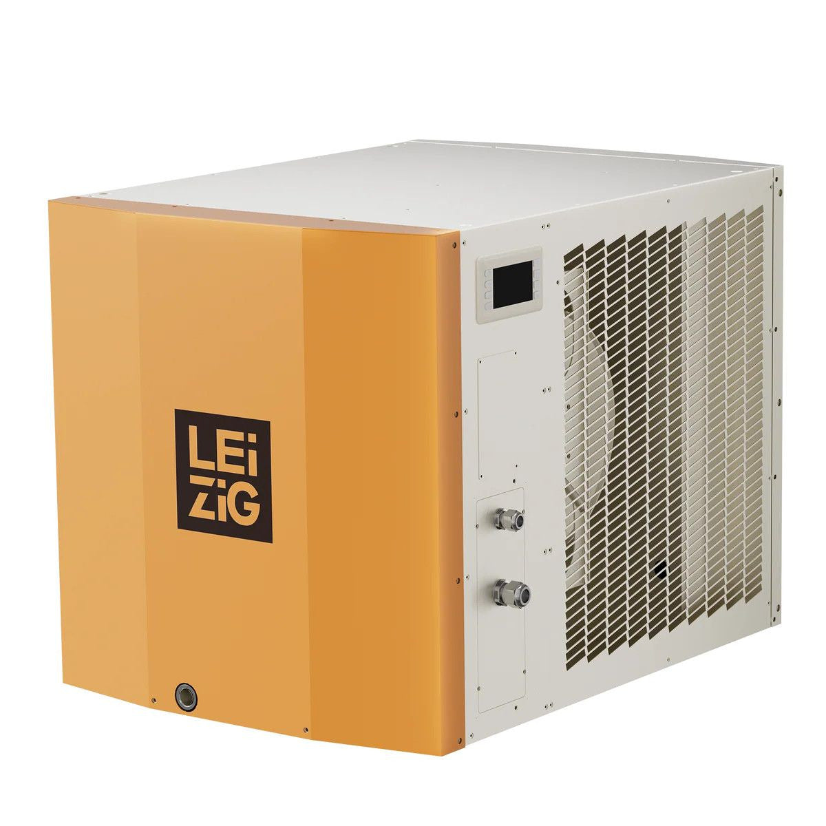 Leizig LG228 dehumidifier with orange front panel and white vented side.