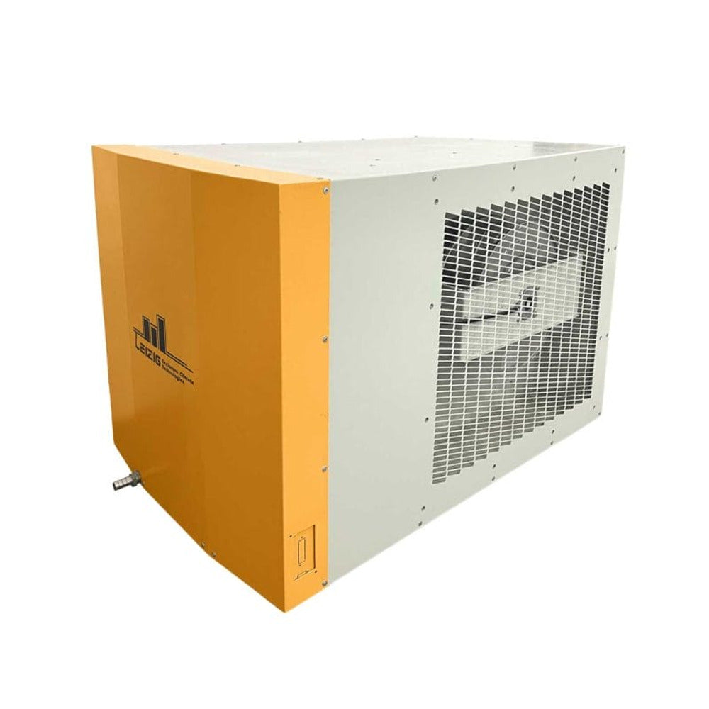 Leizig LG508 dehumidifier with orange and white casing, featuring a large ventilation grille.