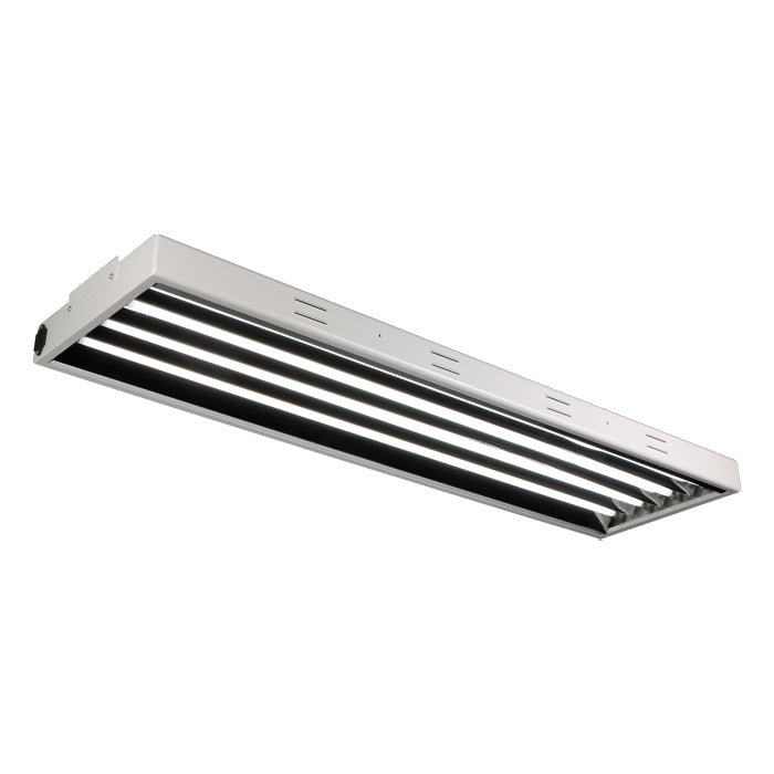 White 4-bulb T5 grow light fixture with reflective black interior, on a white background.